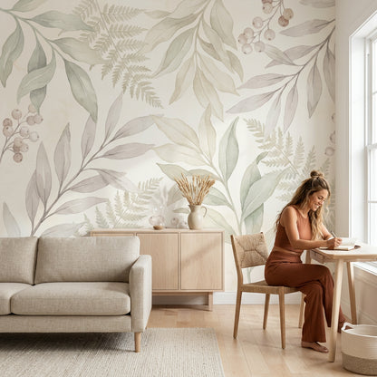 Watercolor Texture Wallpaper Botanical Fern Wall Mural
