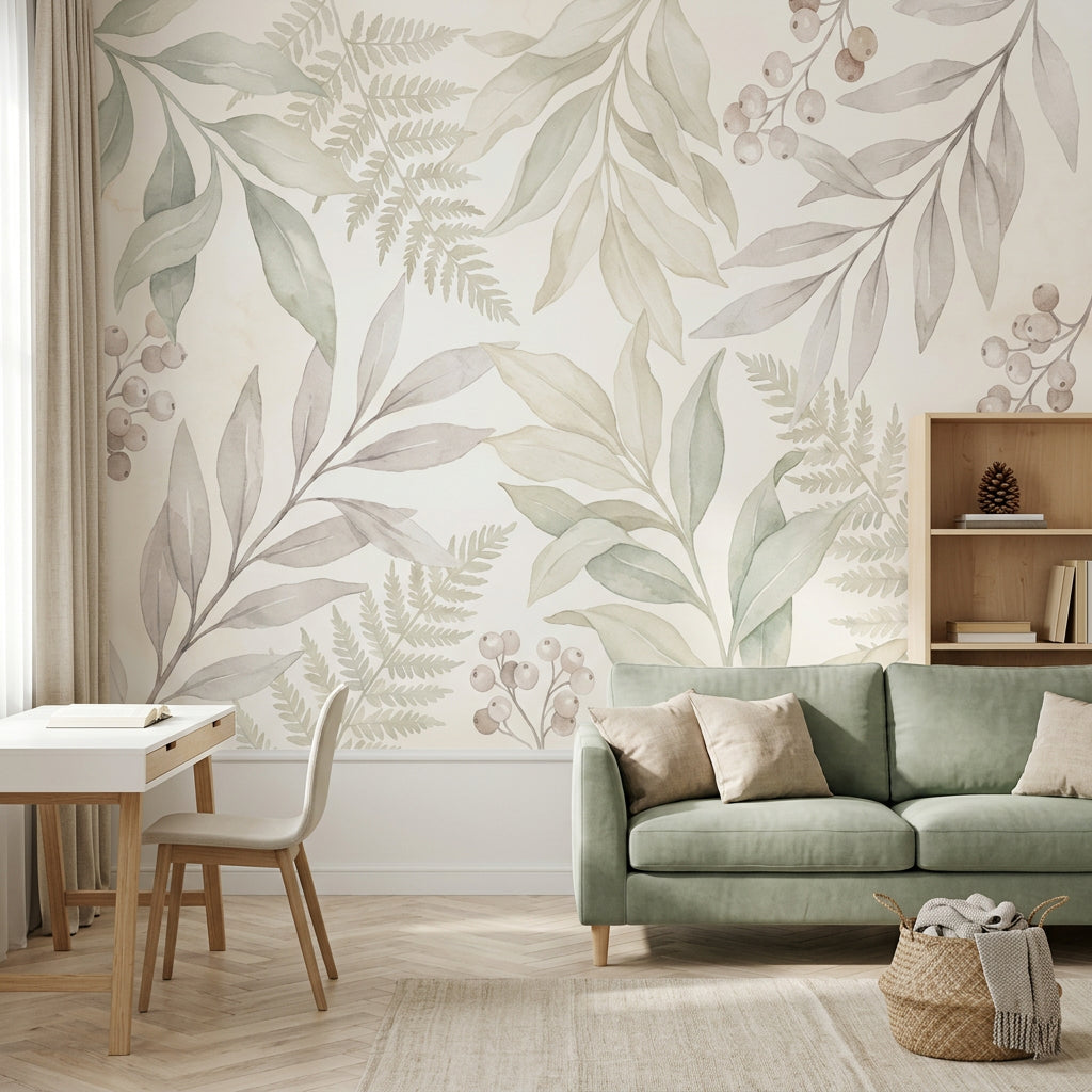 Watercolor Texture Wallpaper Botanical Fern Wall Mural