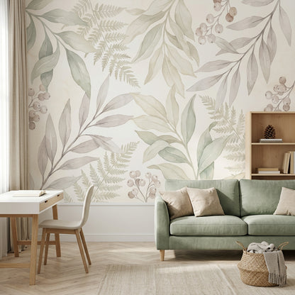 Watercolor Texture Wallpaper Botanical Fern Wall Mural