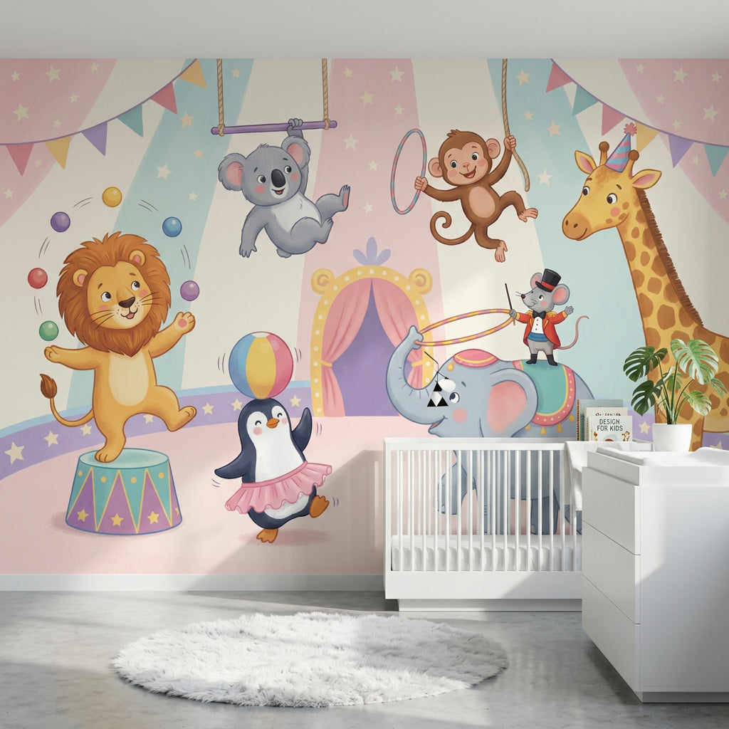 Circus Wallpaper Cartoon Animals Kids Nursery Wall Mural