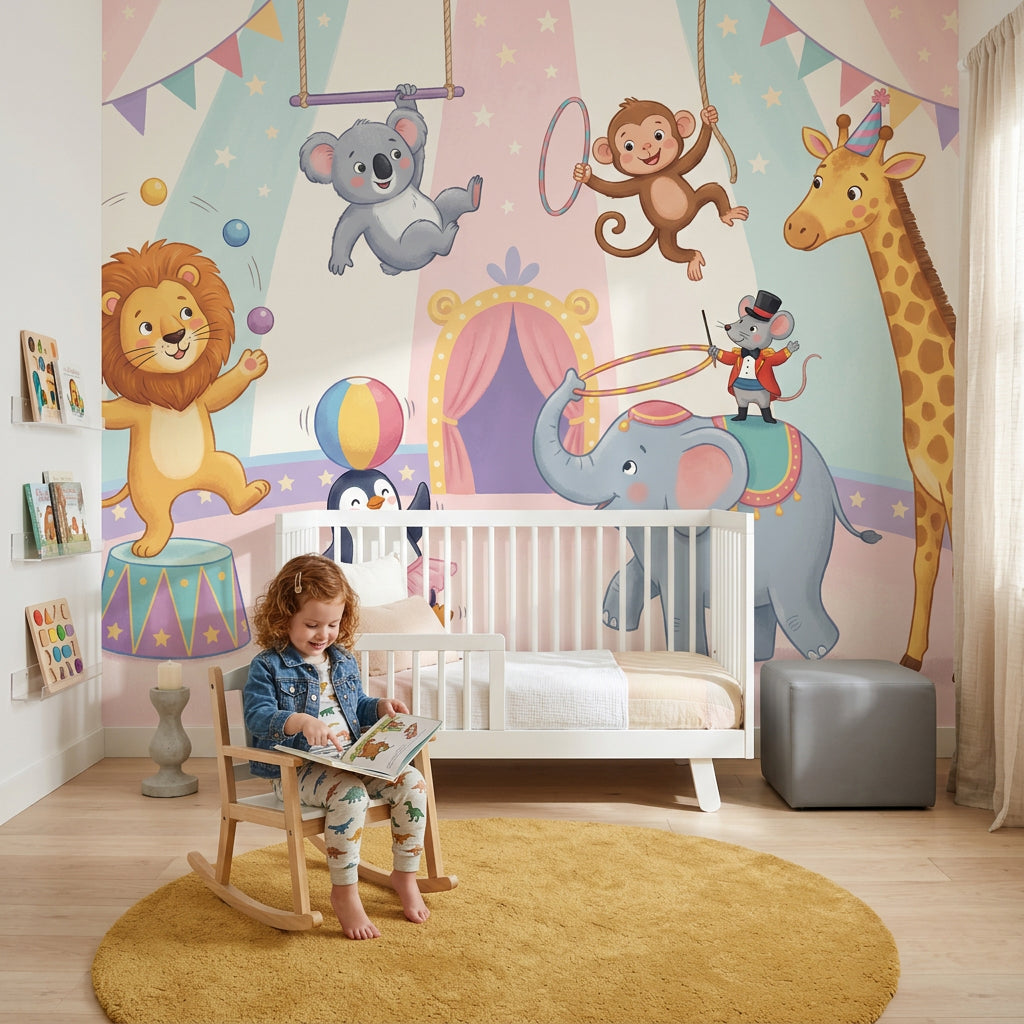 Circus Wallpaper Cartoon Animals Kids Nursery Wall Mural