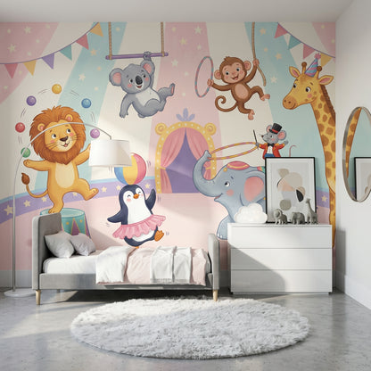Circus Wallpaper Cartoon Animals Kids Nursery Wall Mural