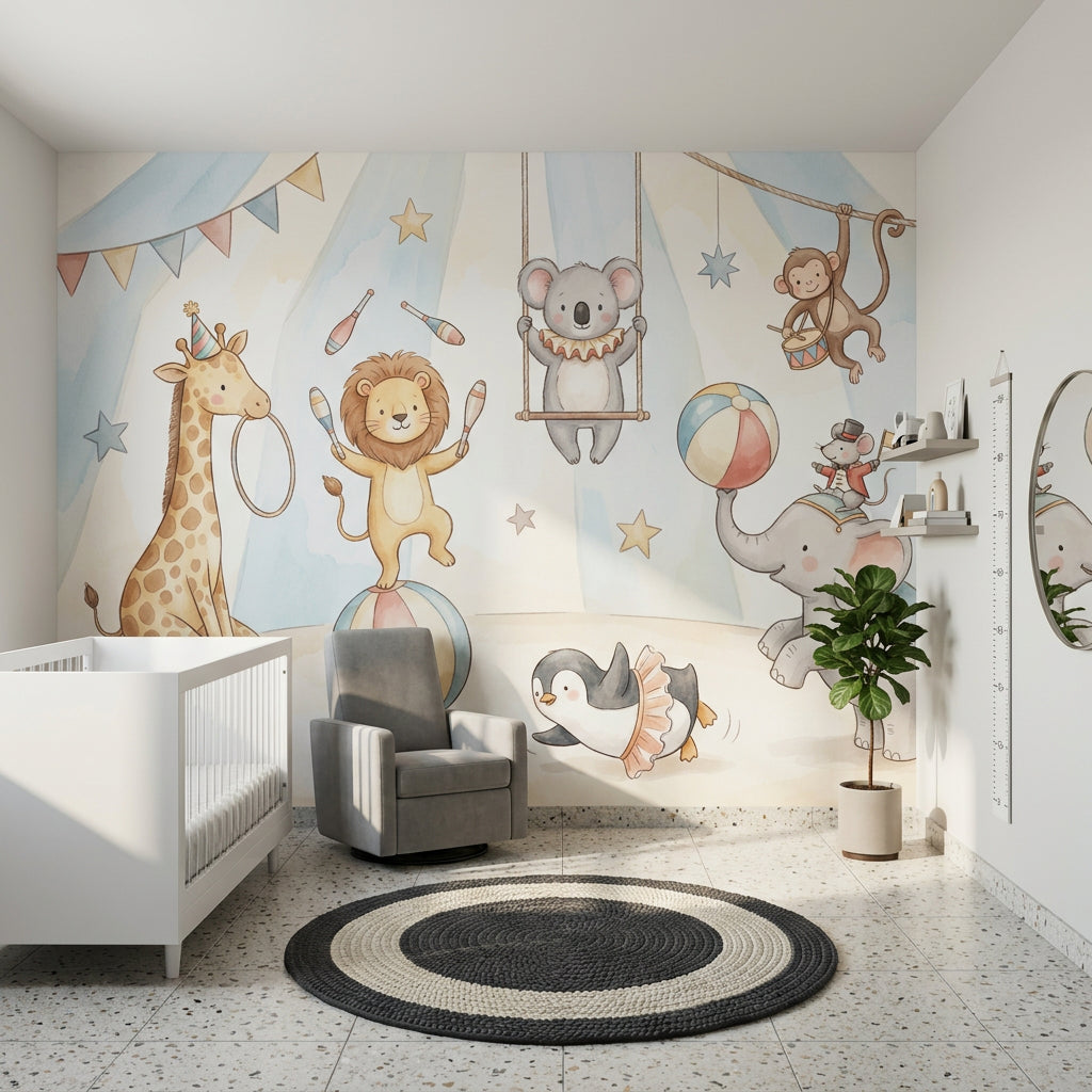 Circus Wallpaper Nursery Watercolor Removable Wall Decor