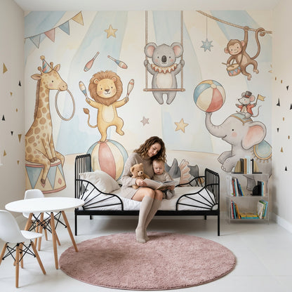 Circus Wallpaper Nursery Watercolor Removable Wall Decor