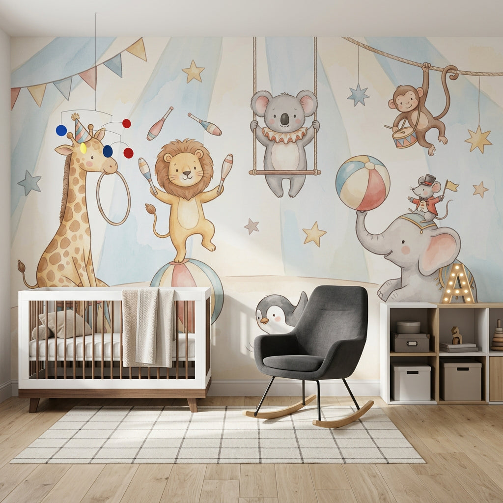 Circus Wallpaper Nursery Watercolor Removable Wall Decor