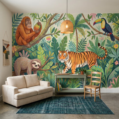 Jungle Vibe Wallpaper Shades Of Green Tropical Wall Mural