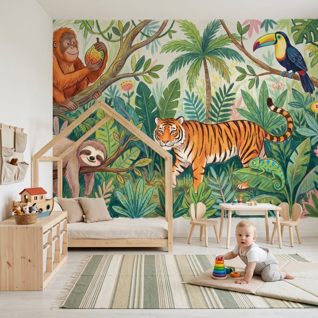 Jungle Vibe Wallpaper Shades Of Green Tropical Wall Mural