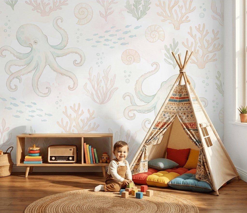 Underwater Wallpaper Octopus Removable Coastal Wall Decor