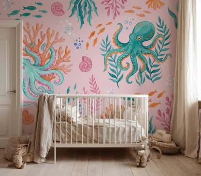Underwater Wallpaper Octopus Pastel Wall Mural