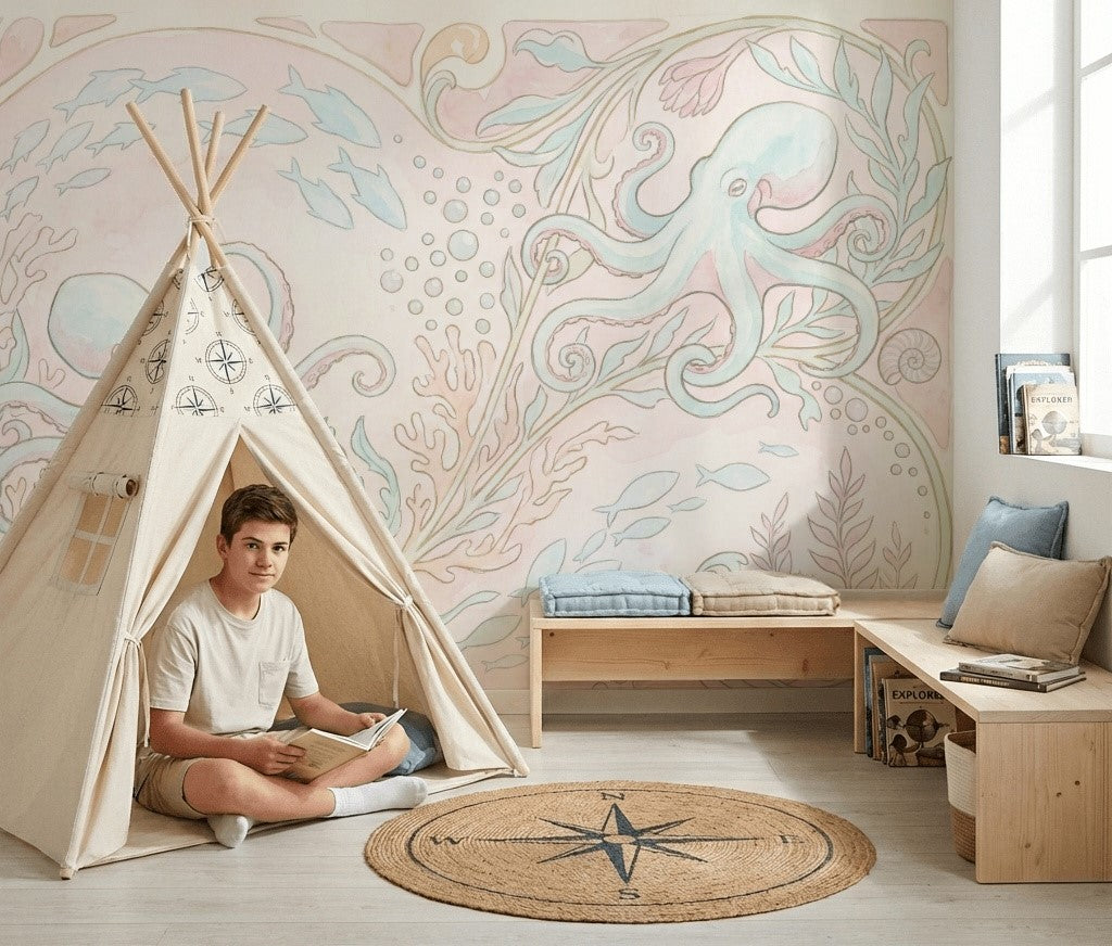 Octopus Wallpaper Underwater Sea Life Removable Wall Decor