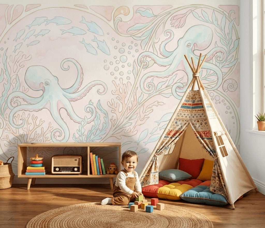 Octopus Wallpaper Underwater Sea Life Removable Wall Decor