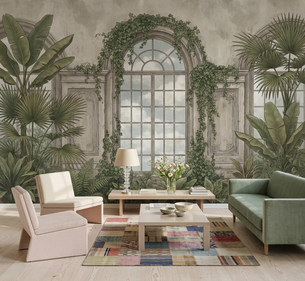 Cloudy Sky Wallpaper Muted Green Removable Wall Decor