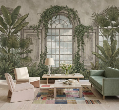 Cloudy Sky Wallpaper Muted Green Removable Wall Decor
