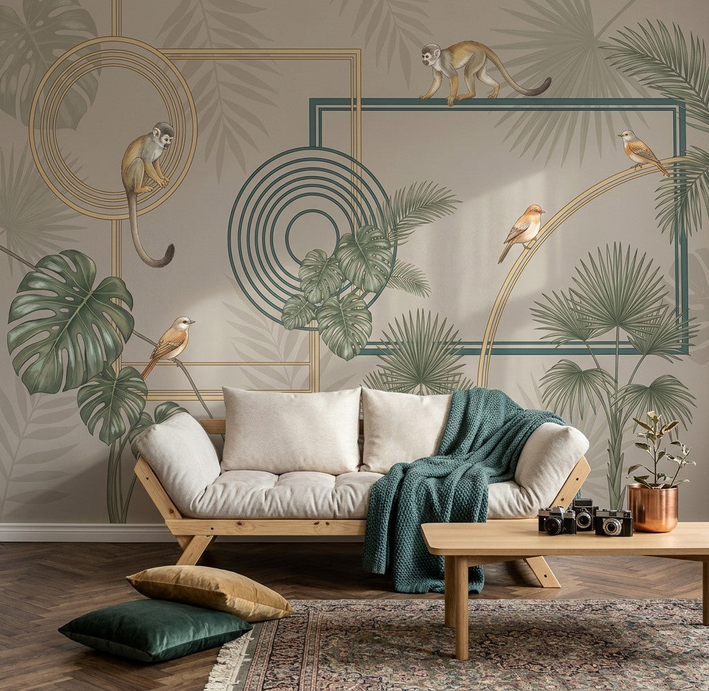 Art Deco Wallpaper Tropical Removable Geometric Frames Wall Decor