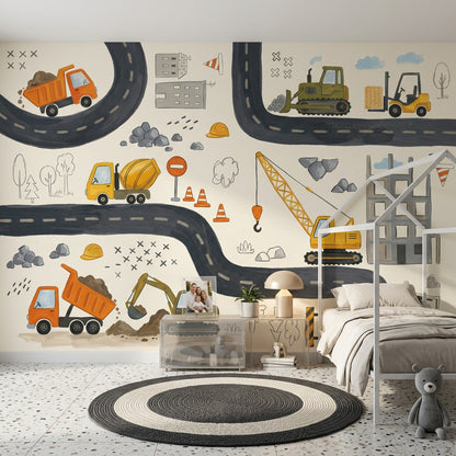 Construction Site Wallpaper Kids Wallpaper Removable Winding Road Wall Decor