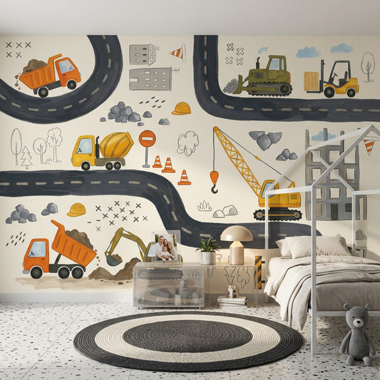 Construction Site Wallpaper Kids Wallpaper Removable Winding Road Wall Decor