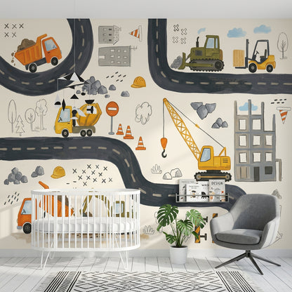 Construction Site Wallpaper Kids Wallpaper Removable Winding Road Wall Decor