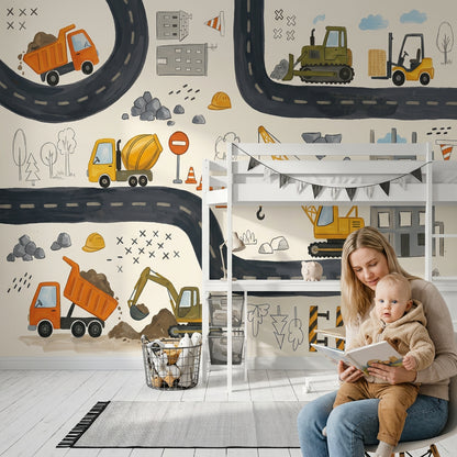 Construction Site Wallpaper Kids Wallpaper Removable Winding Road Wall Decor