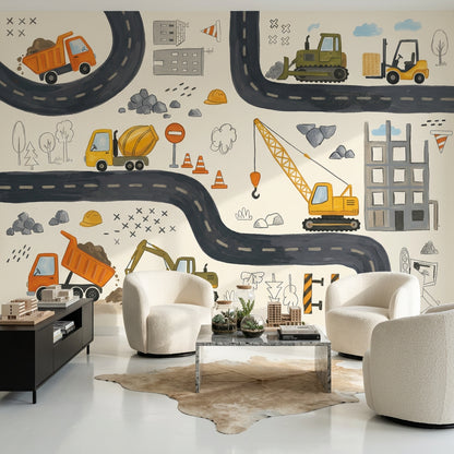 Construction Site Wallpaper Kids Wallpaper Removable Winding Road Wall Decor