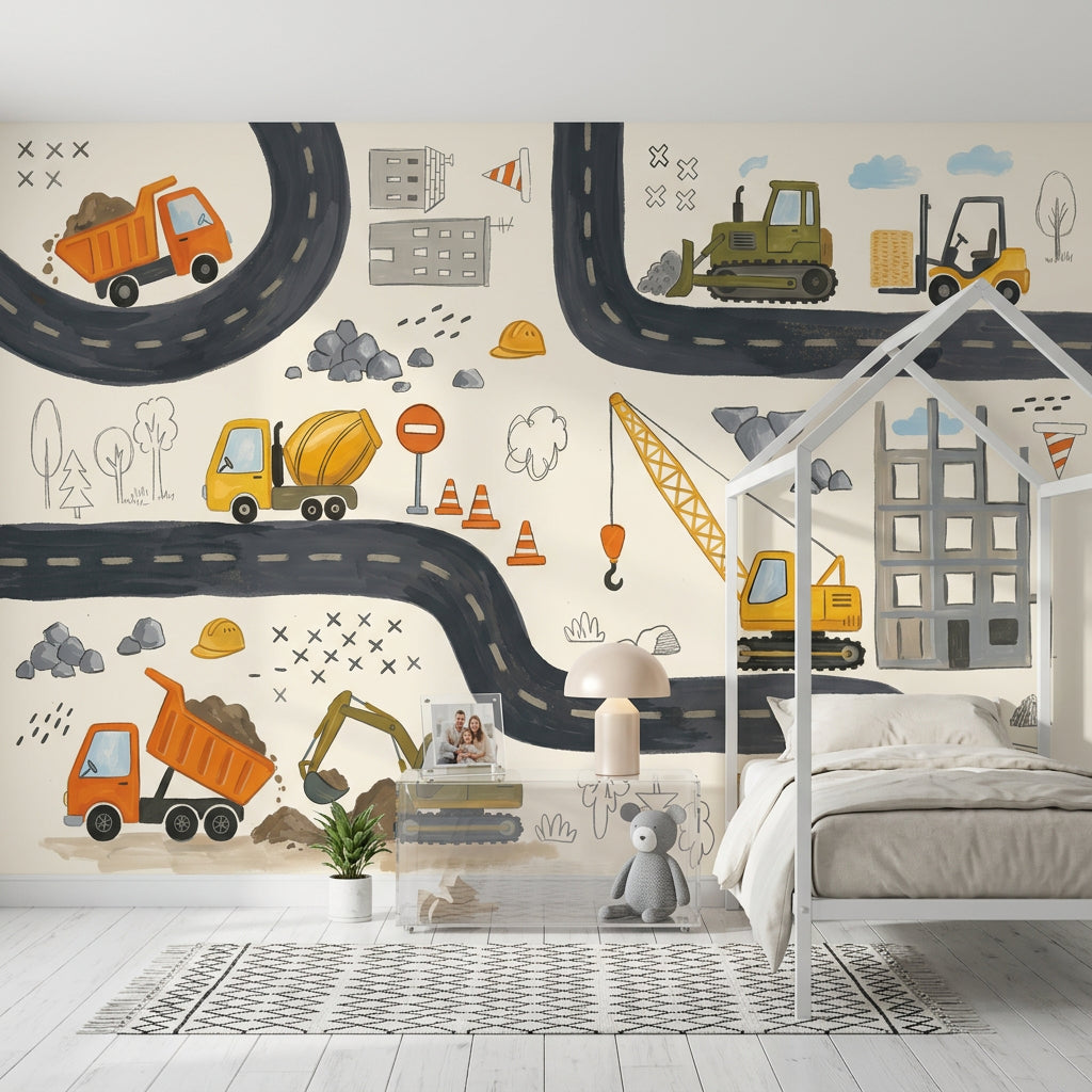Construction Site Wallpaper Kids Wallpaper Removable Winding Road Wall Decor