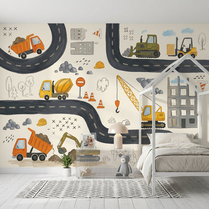 Construction Site Wallpaper Kids Wallpaper Removable Winding Road Wall Decor