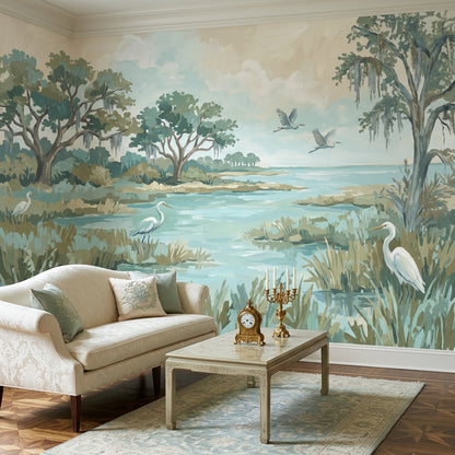 Coastal Marsh Wallpaper Wetlands Removable Egrets Wall Decor
