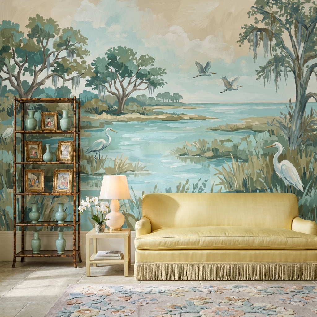 Coastal Marsh Wallpaper Wetlands Removable Egrets Wall Decor