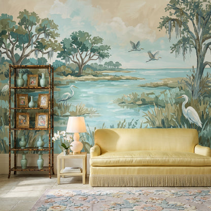 Coastal Marsh Wallpaper Wetlands Removable Egrets Wall Decor
