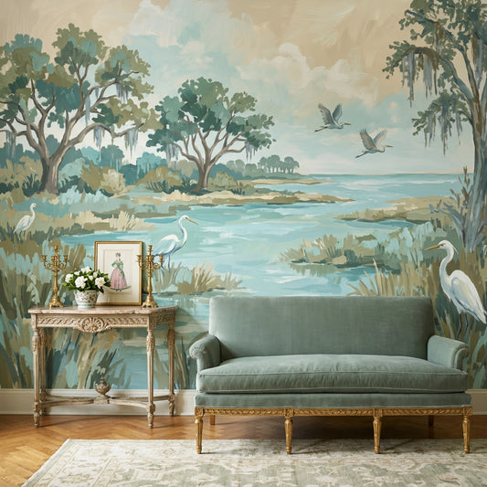 Coastal Marsh Wallpaper Wetlands Removable Egrets Wall Decor
