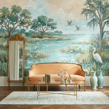 Coastal Marsh Wallpaper Wetlands Removable Egrets Wall Decor