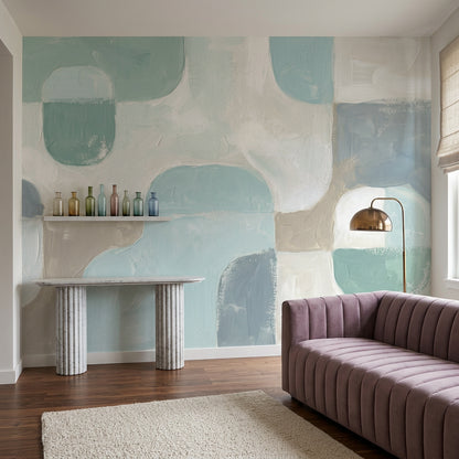 Abstract Wallpaper Geometric Shapes Soft Pastel Blue Wall Mural