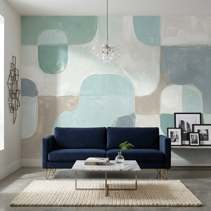 Abstract Wallpaper Geometric Shapes Soft Pastel Blue Wall Mural