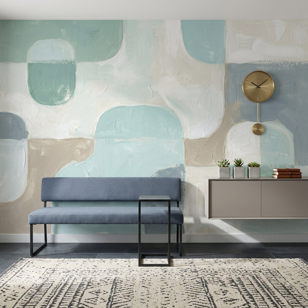 Abstract Wallpaper Geometric Shapes Soft Pastel Blue Wall Mural