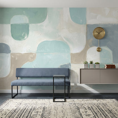 Abstract Wallpaper Geometric Shapes Soft Pastel Blue Wall Mural