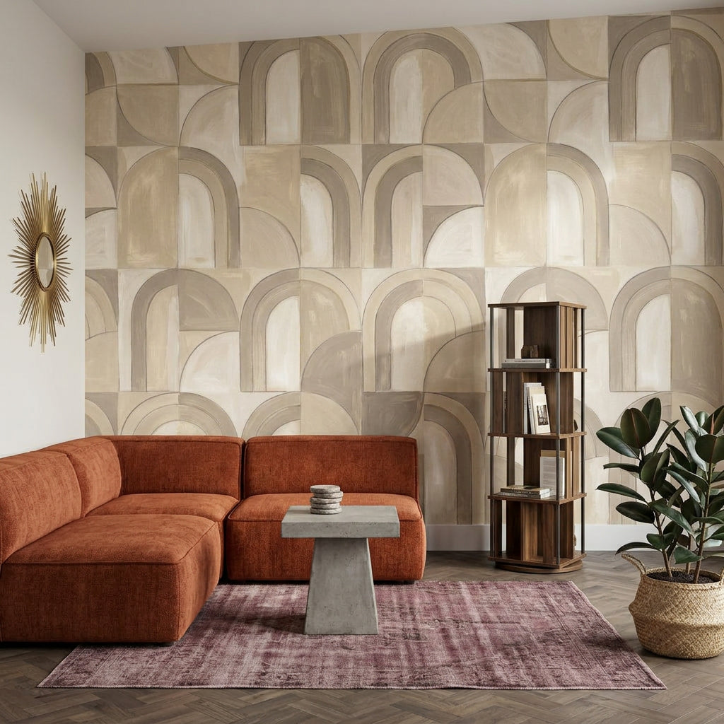 Geometric Arches Wallpaper Abstract Architecture Removable Neutral Beige Wall Decor