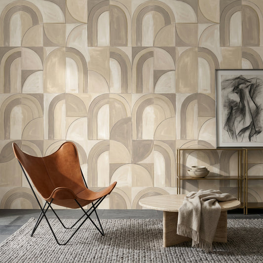 Geometric Arches Wallpaper Abstract Architecture Removable Neutral Beige Wall Decor