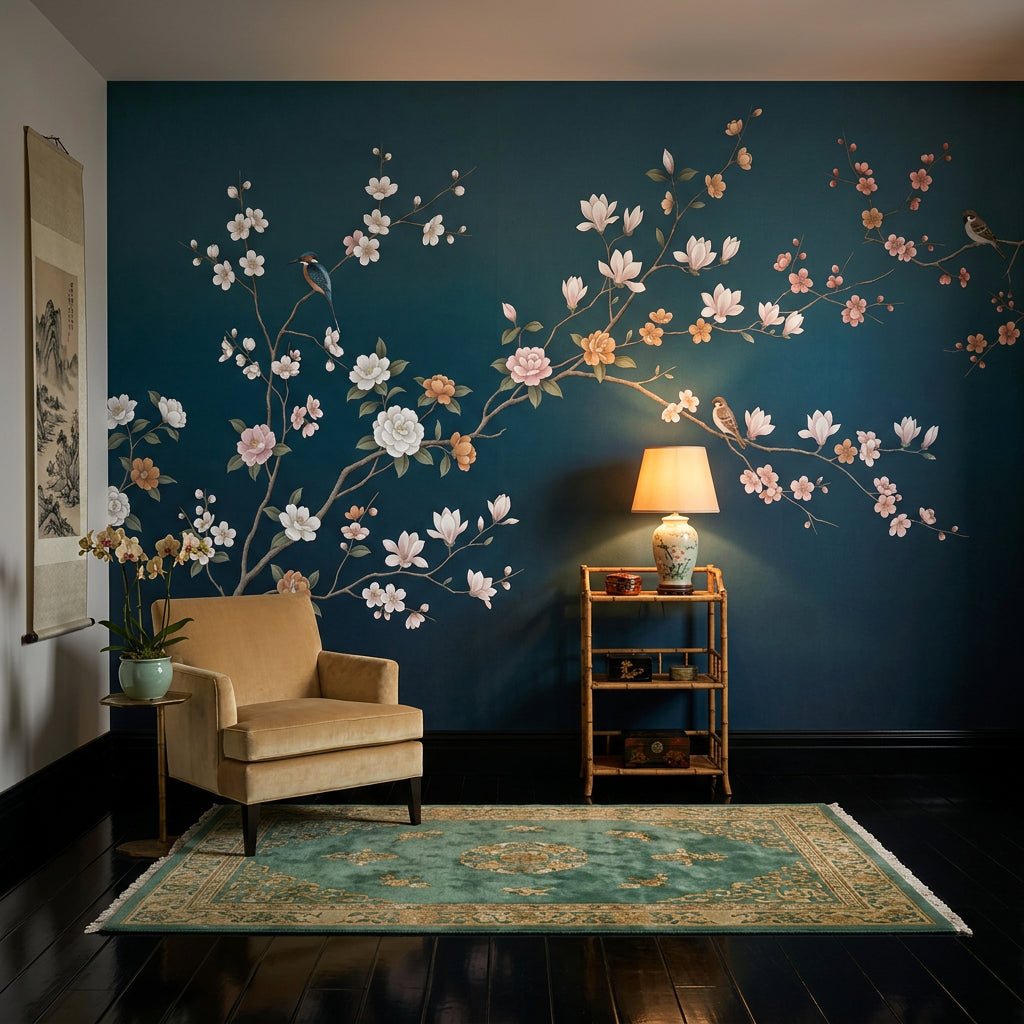 Muted Green Wallpaper Chinoiserie Removable Floral Wall Decor