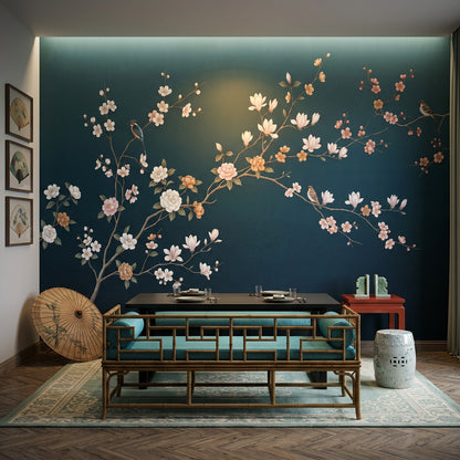 Muted Green Wallpaper Chinoiserie Removable Floral Wall Decor