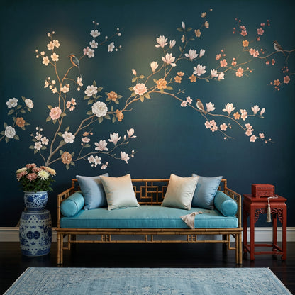 Muted Green Wallpaper Chinoiserie Removable Floral Wall Decor