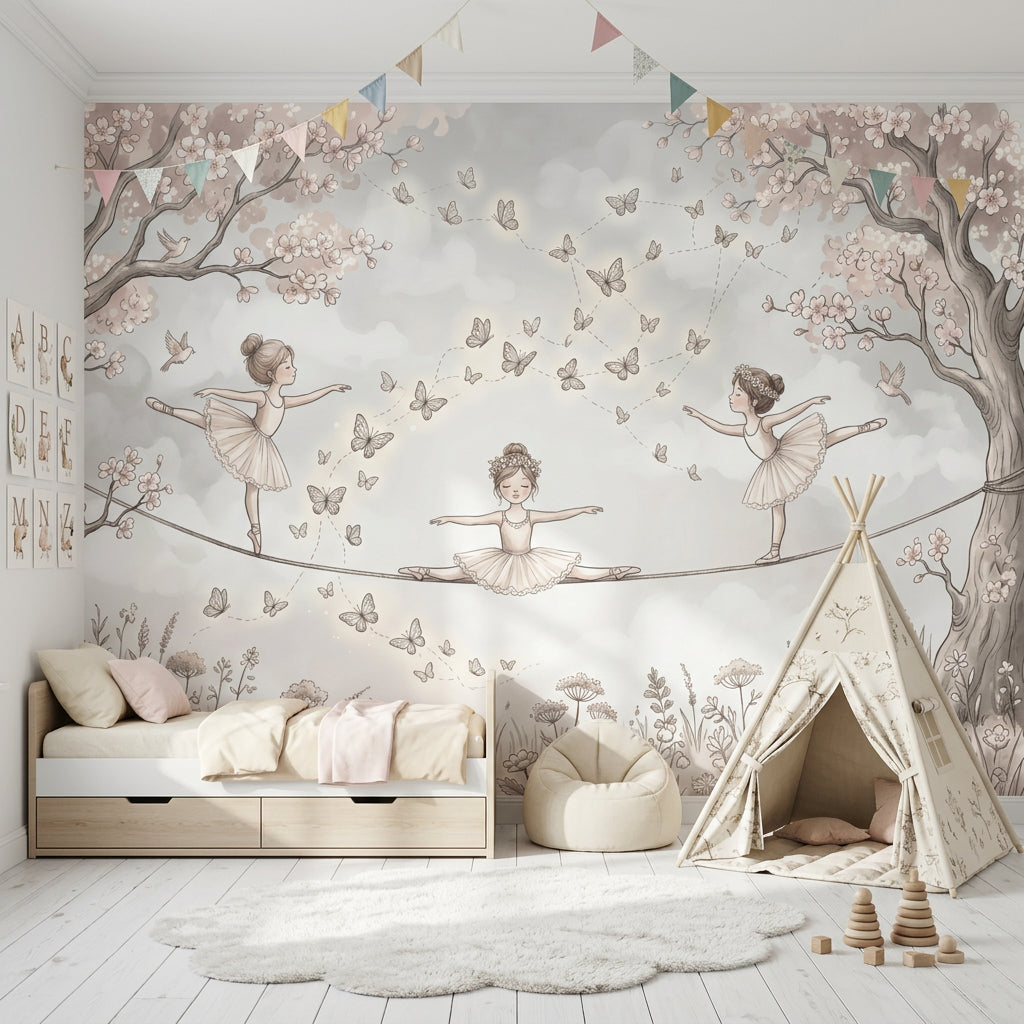 Cloudy Sky Wallpaper Meadow Flowers Removable Wall Decor