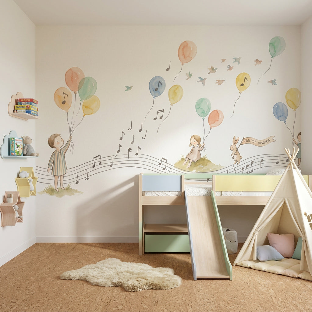 Pastel Balloons Wallpaper Musical Notes Removable Whimsical Nursery Wall Decor