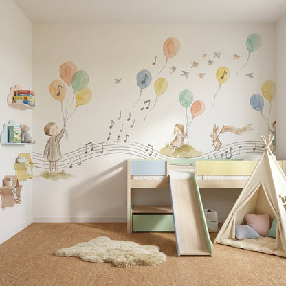 Pastel Balloons Wallpaper Musical Notes Removable Whimsical Nursery Wall Decor