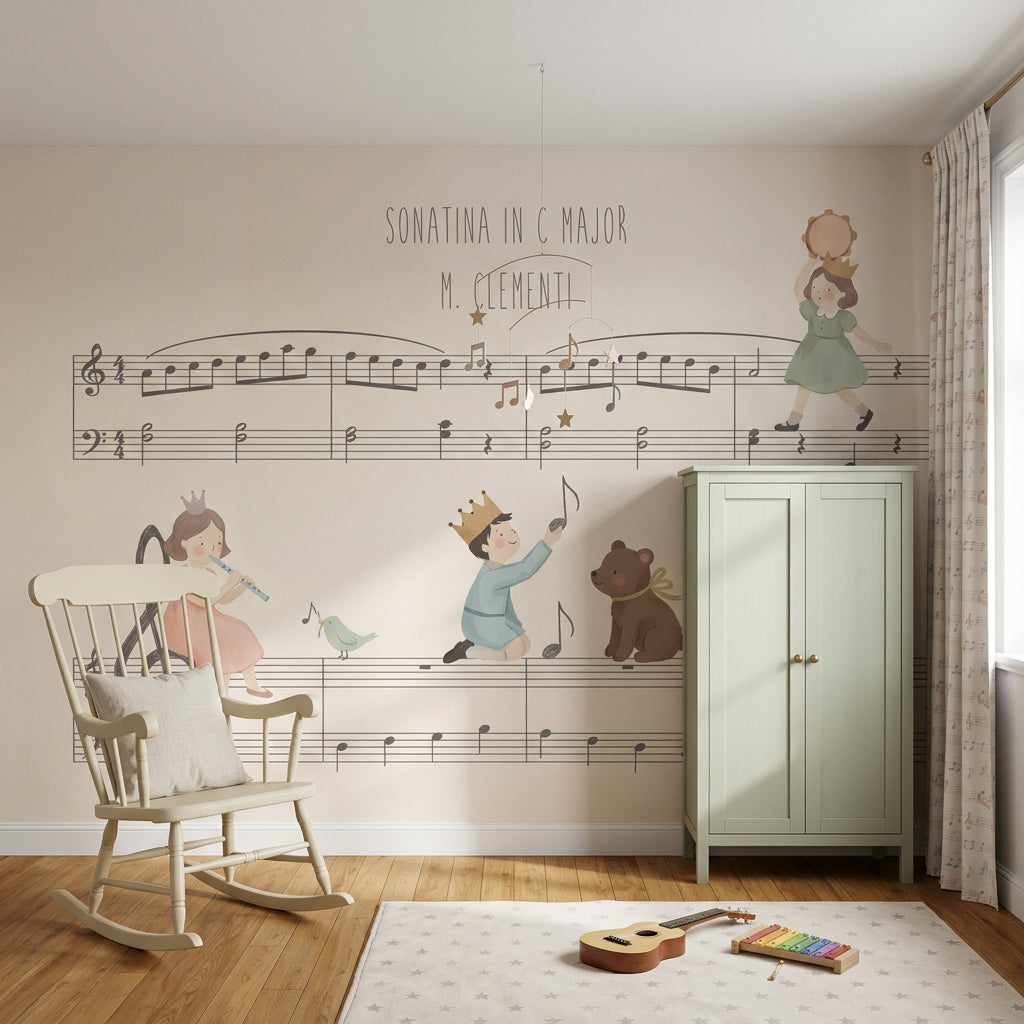 Music Sheet Wallpaper Children Illustration Removable Pastel Wall Decor