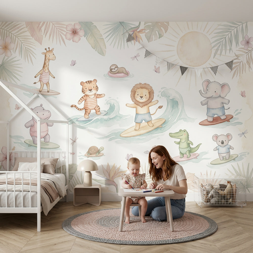 Tropical Beach Wallpaper Surfing Safari Ocean Waves Removable Wall Decor