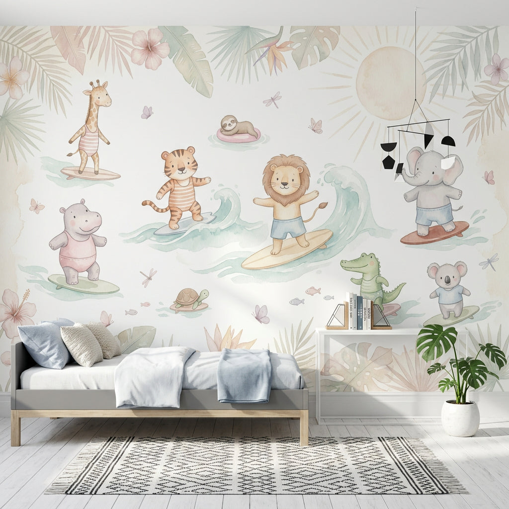 Tropical Beach Wallpaper Surfing Safari Ocean Waves Removable Wall Decor