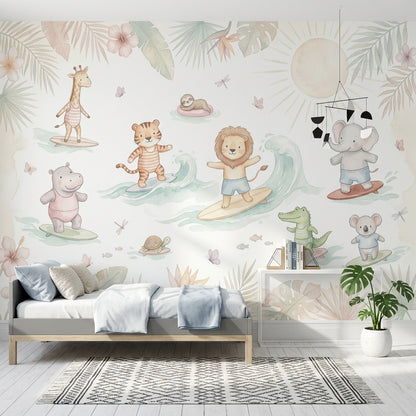 Tropical Beach Wallpaper Surfing Safari Ocean Waves Removable Wall Decor