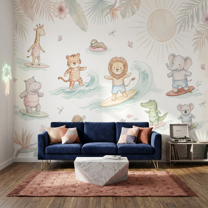 Tropical Beach Wallpaper Surfing Safari Ocean Waves Removable Wall Decor