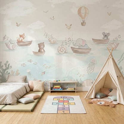 Cloudy Sky Wallpaper Hot Air Balloon Cloudy Sky Wall Mural