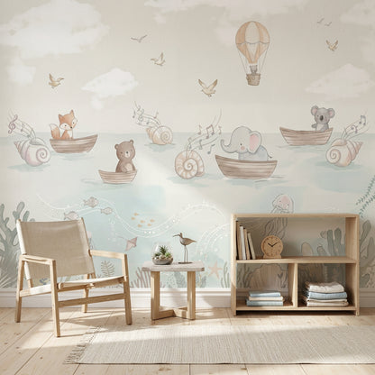 Cloudy Sky Wallpaper Hot Air Balloon Cloudy Sky Wall Mural