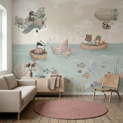 Cloudy Sky Wallpaper Ocean Scene Removable Kids Wall Decor